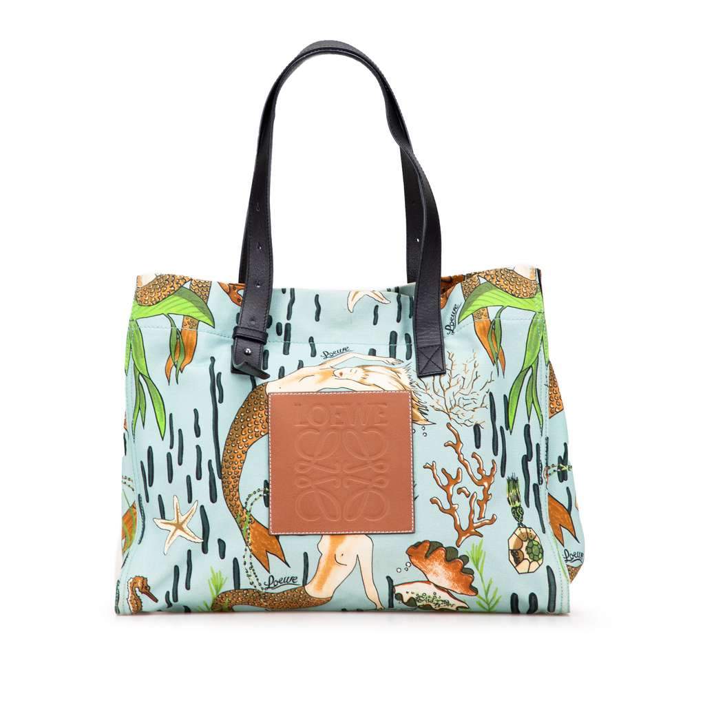 Loewe Paulas Ibiza Medium Canvas Mermaid Print Tote Blue Canvas Very good condition - Front View