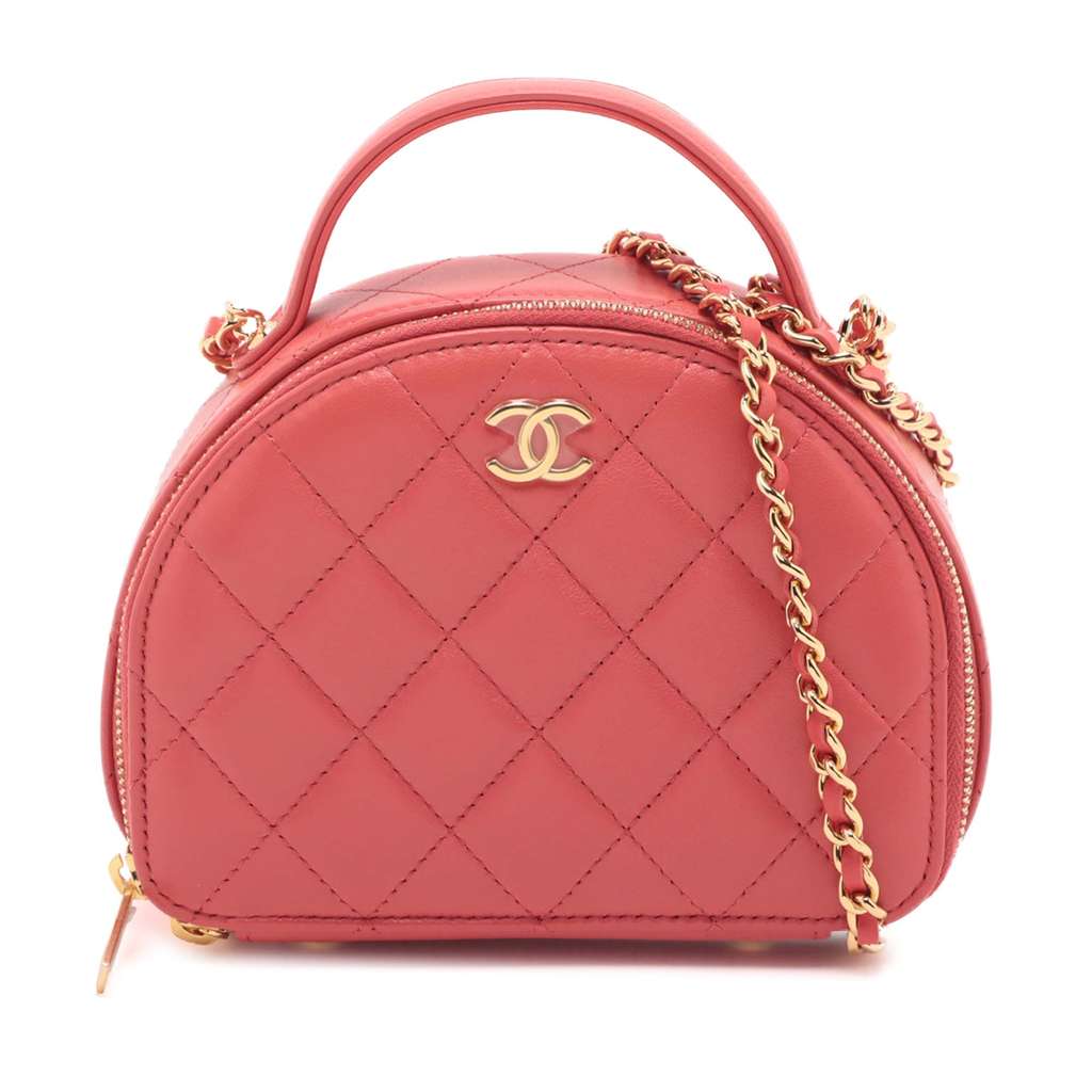 Chanel Quilted Lambskin Chic Riviera Top Handle Vanity Case Red Leather Very good - Front View