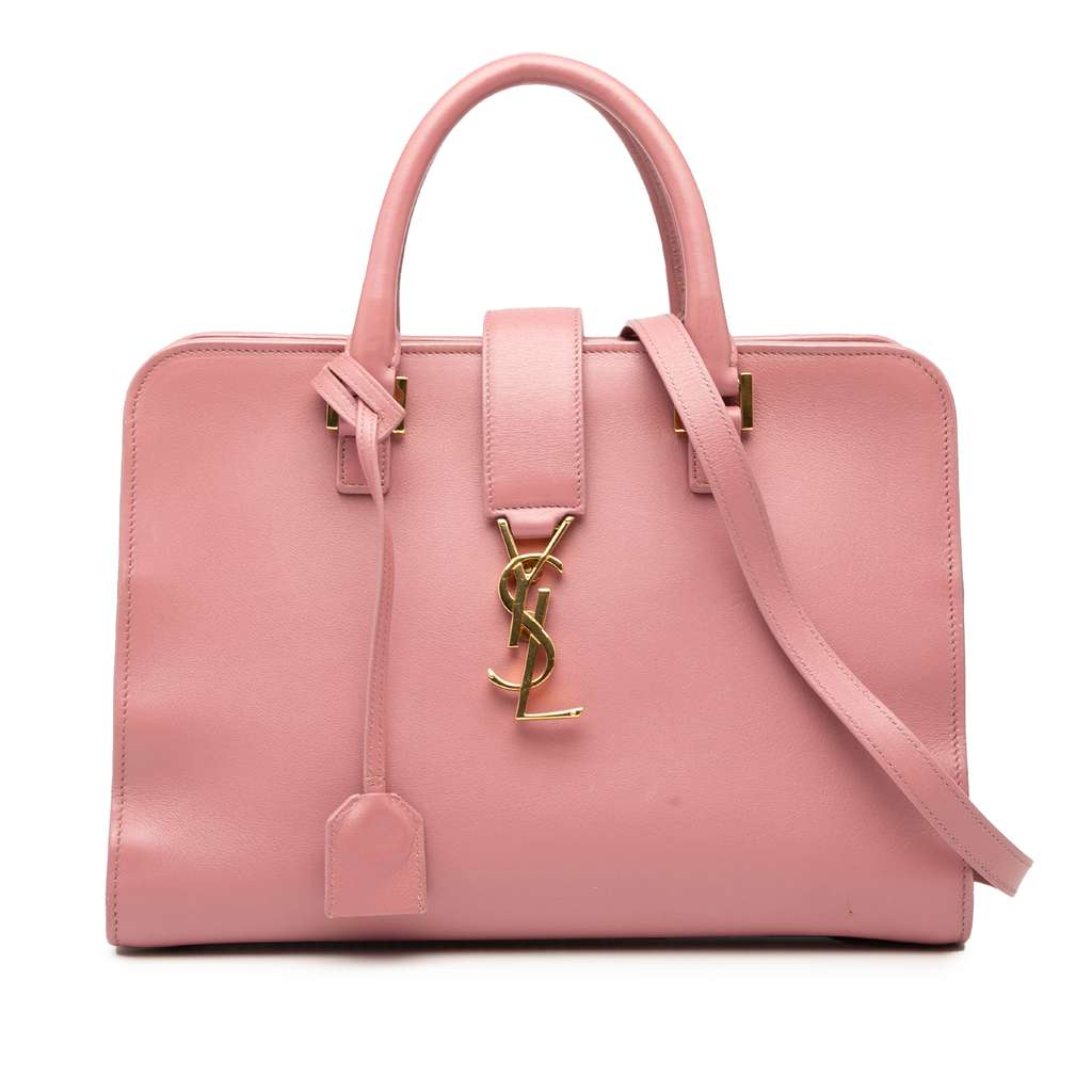Saint Laurent Small Leather Monogram Cabas Satchel Pink Leather Very good - Front View