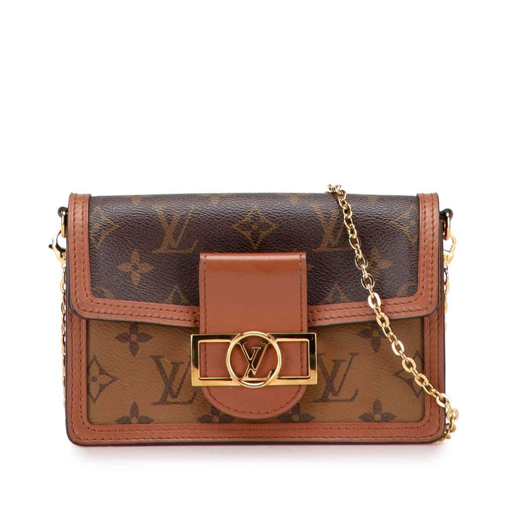 Louis Vuitton Monogram Reverse Dauphine Wallet on Chain Brown Very good - Front View