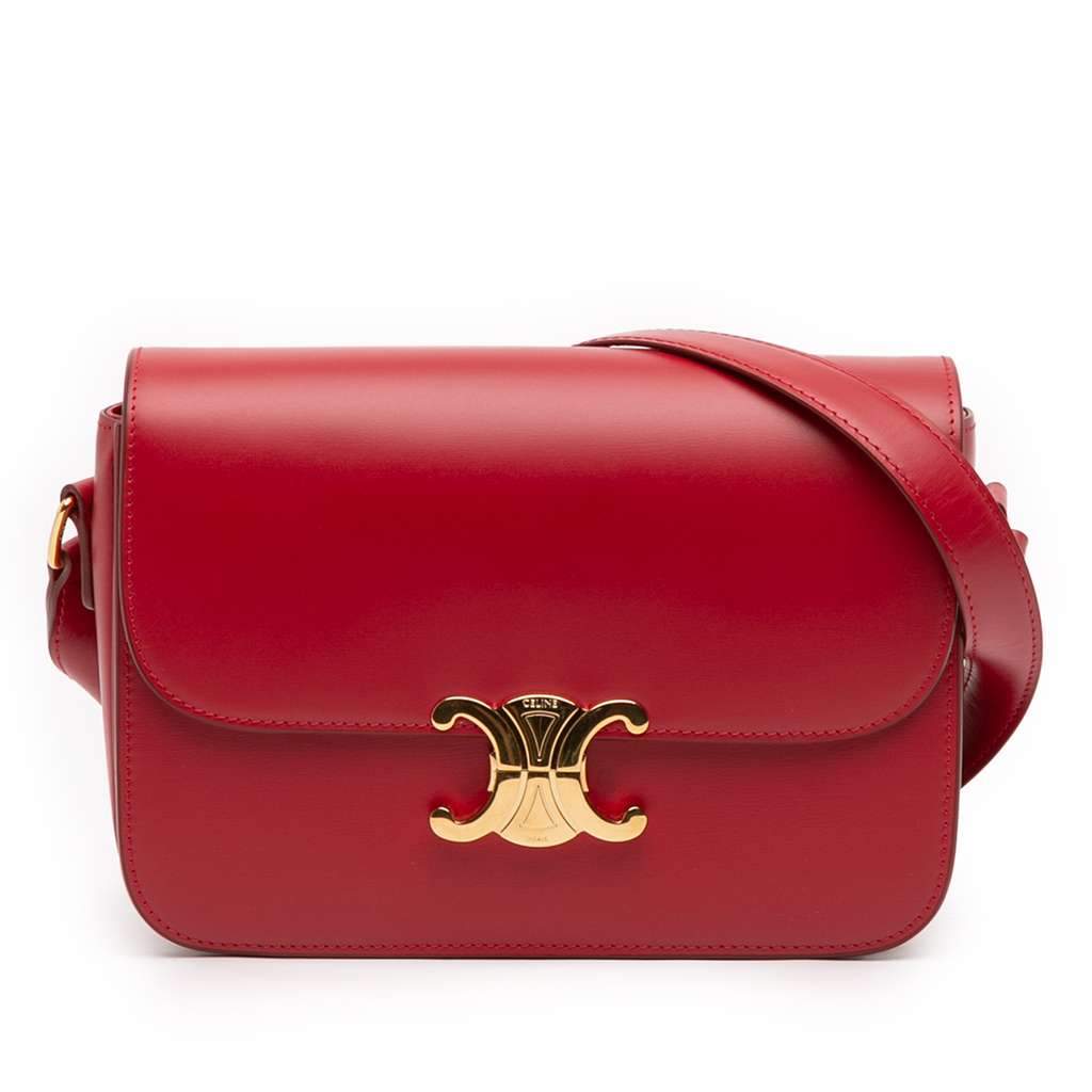 Celine Classique Shiny Calfskin Triomphe Crossbody Red Leather Good - Front View
