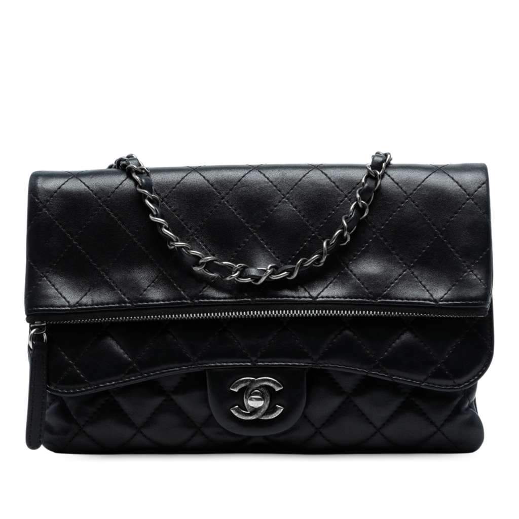 Chanel Paris-Salzburg Lambskin Zip Multi Flap Black Leather Good - Front View