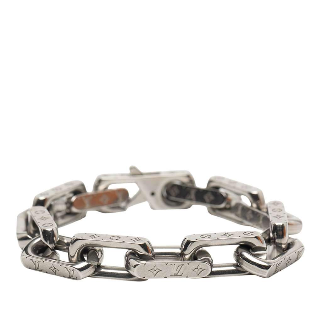 Louis Vuitton Stainless Steel Monogram Chain Bracelet M Silver Stainless steel Good condition - Front View