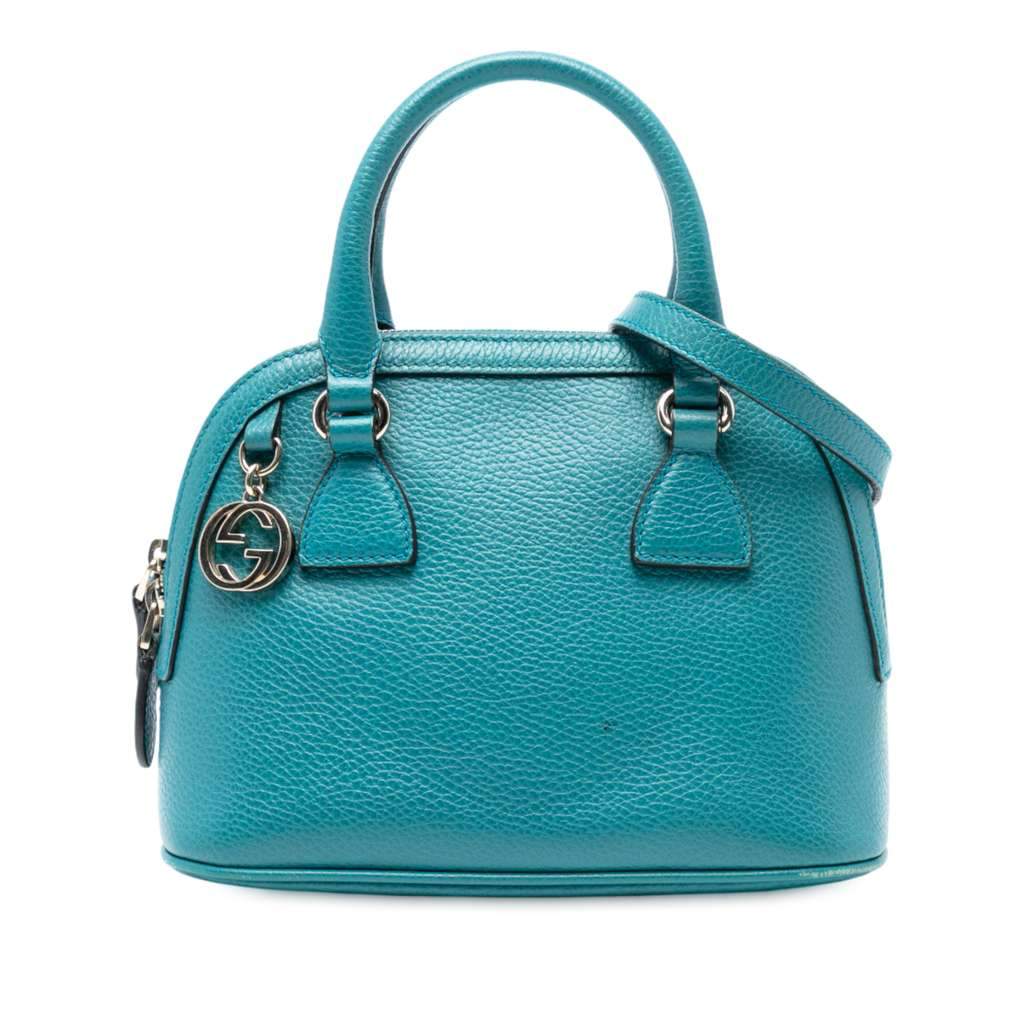 Gucci Mini Leather GG Charm Dome Satchel Blue Leather Very good condition - Front View