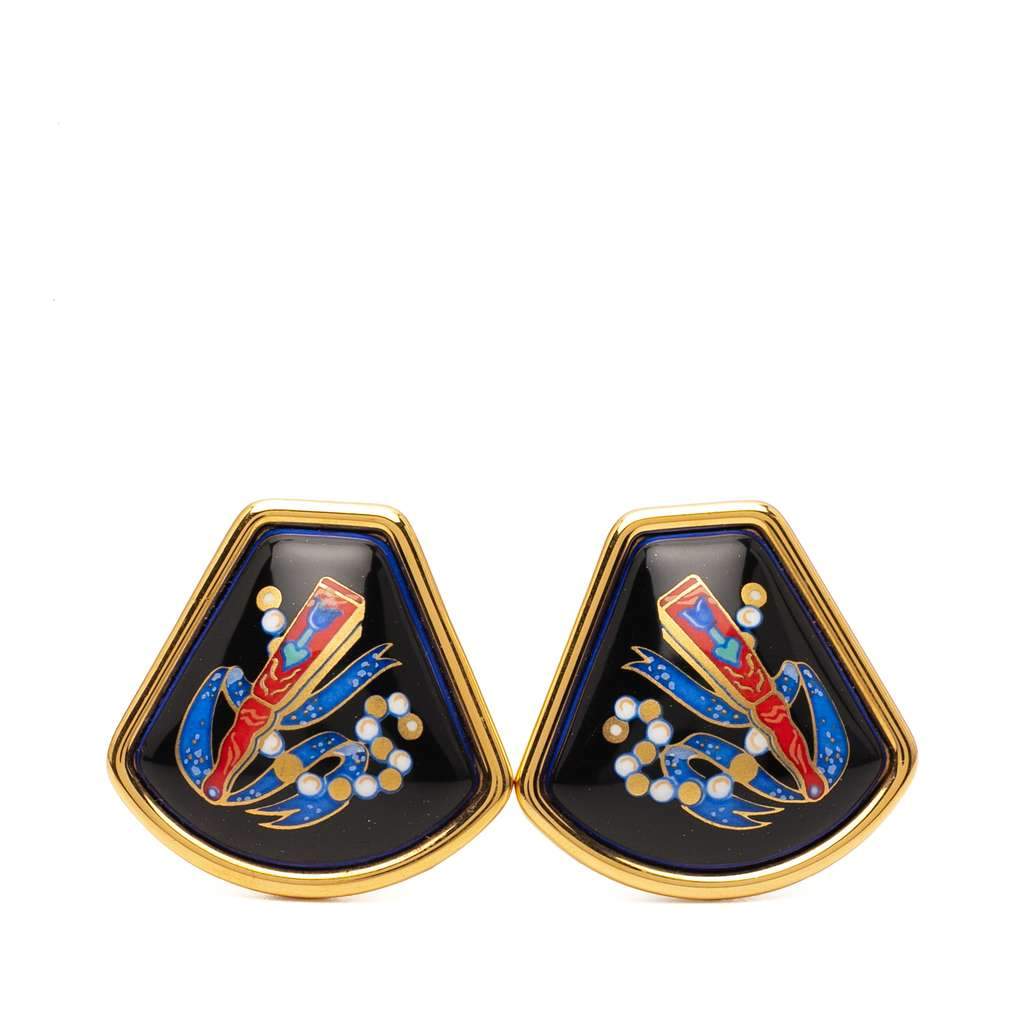 Hermès Enamel Cloisonne Clip On Earrings Black Good condition - Front View