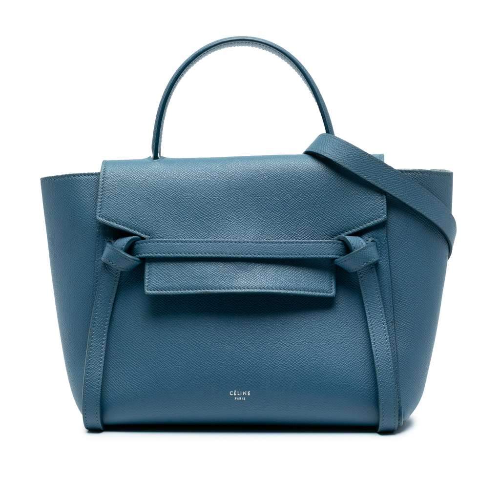Celine Micro Grained Calfskin Belt Bag Blue Leather Very good - Front View