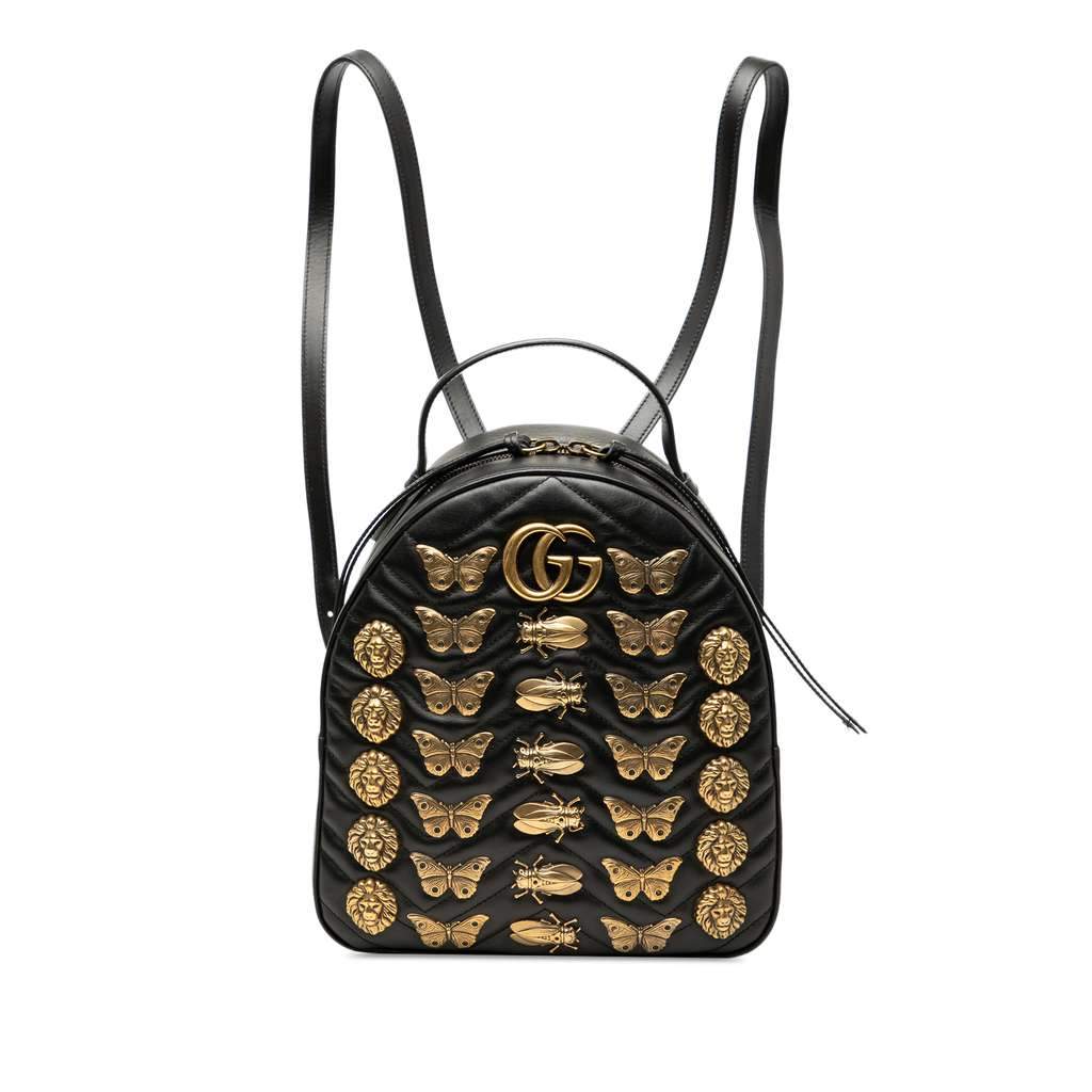 Gucci Small GG Marmont Matelasse Leather Animalier Backpack Black Leather Very good - Front View