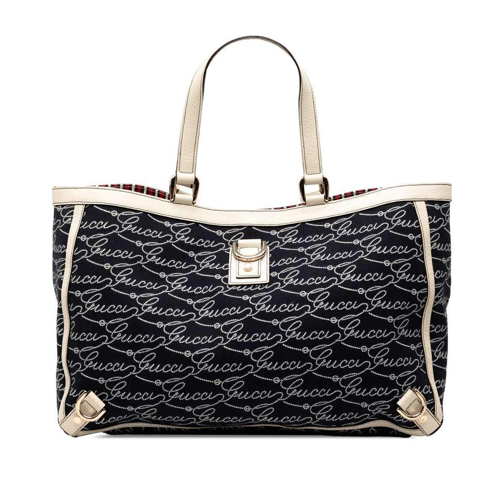 Gucci 85th Anniversary Canvas Logo Abbey D Ring Tote Blue Canvas Very good - Front View