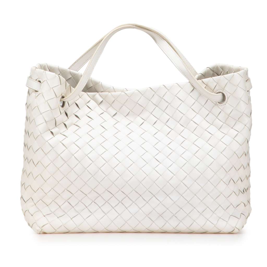 Bottega Veneta Lambskin Intrecciato Tote White Leather Good condition - Front View