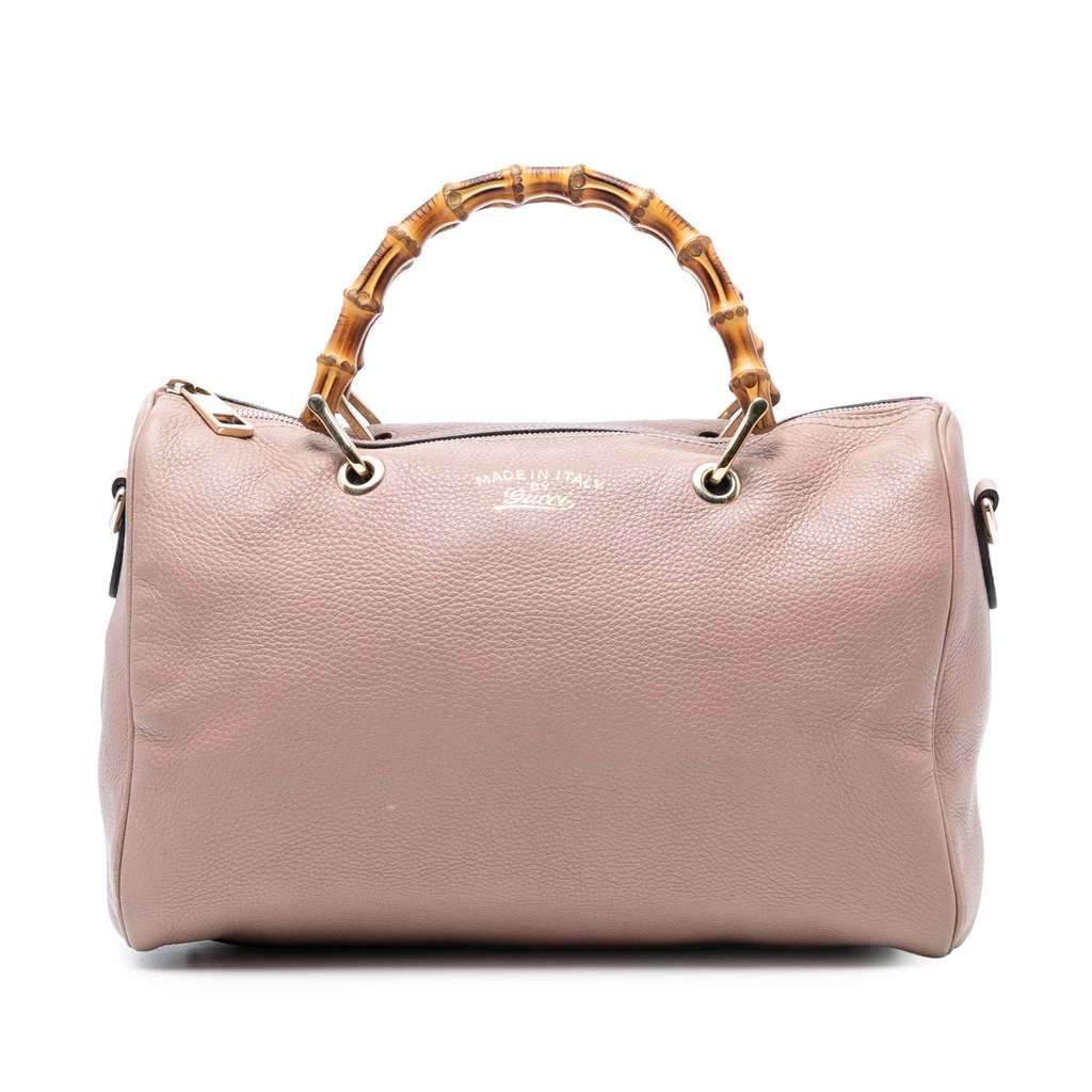 Gucci Medium Calfskin Bamboo Shopper Boston Bag Pink Leather Very good - Front View