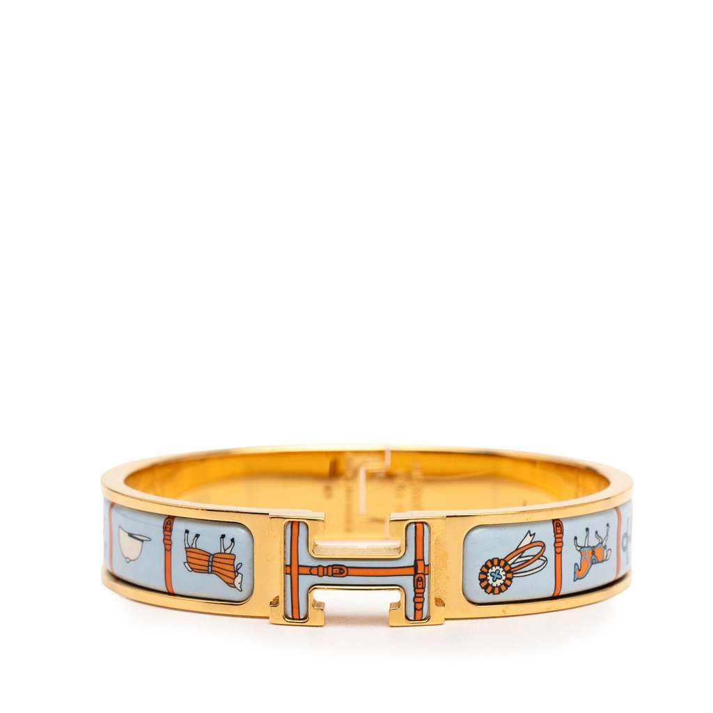 Hermès Narrow Enamel Couvertures et Tenues de Jour Clic H PM Blue Good condition - Front View
