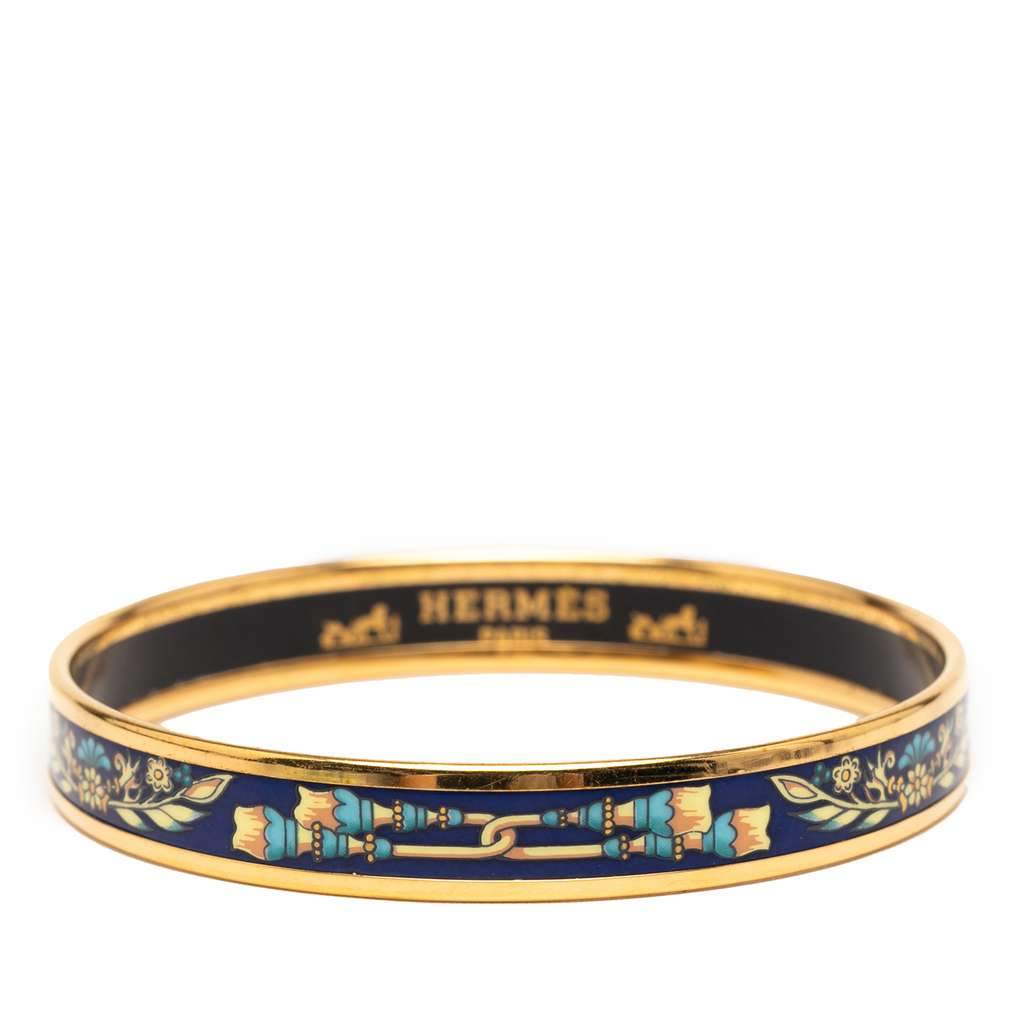 Hermès Narrow Printed Enamel Bangle 62 Blue Good condition - Front View