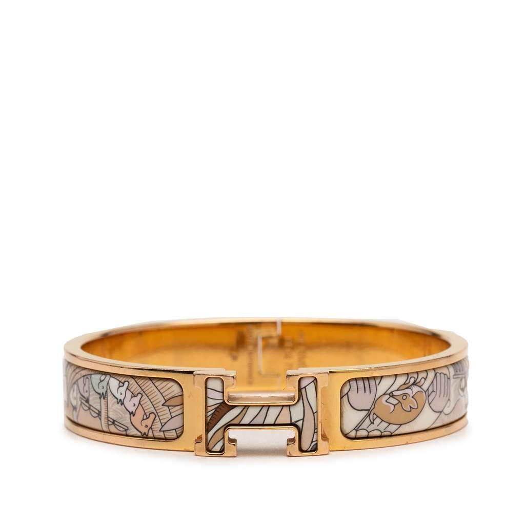 Hermès Narrow Enamel Cosmographia Universalis Clic H Bracelet PM Brown Good condition - Front View