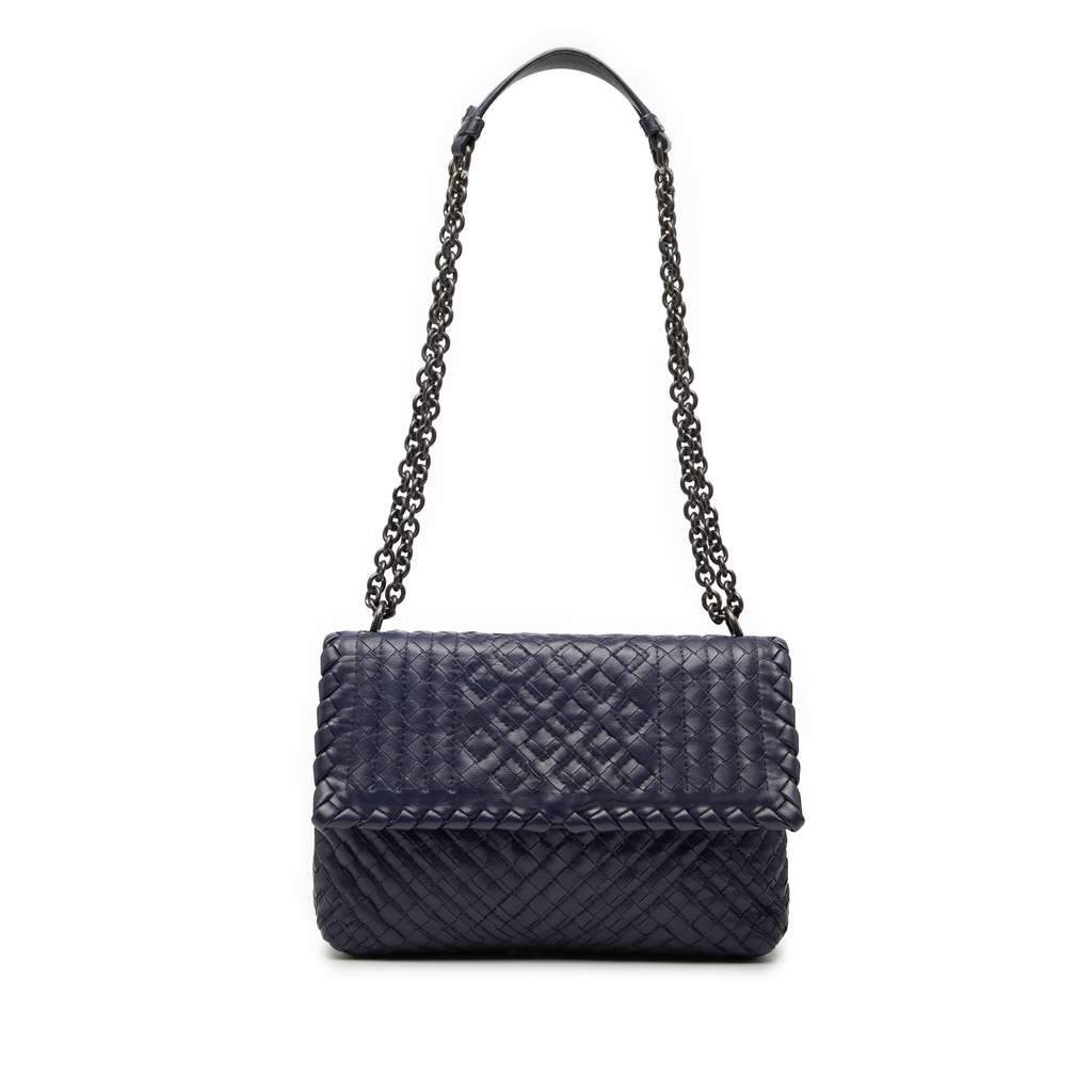 Bottega Veneta Small Nappa Intrecciato Stitched Olimpia Shoulder Bag Blue Leather Very good - Front View