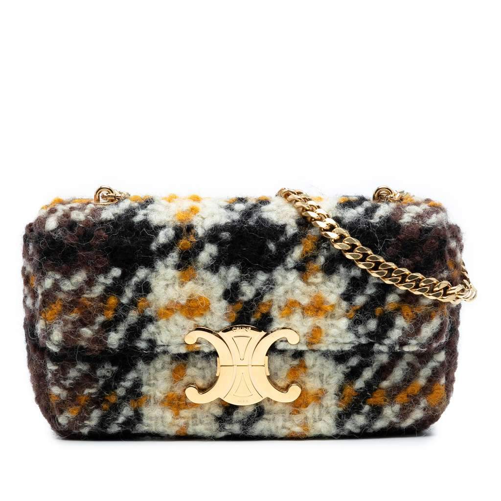 Celine Wool Triomphe Chain Shoulder Bag Black Wool Very good - Front View