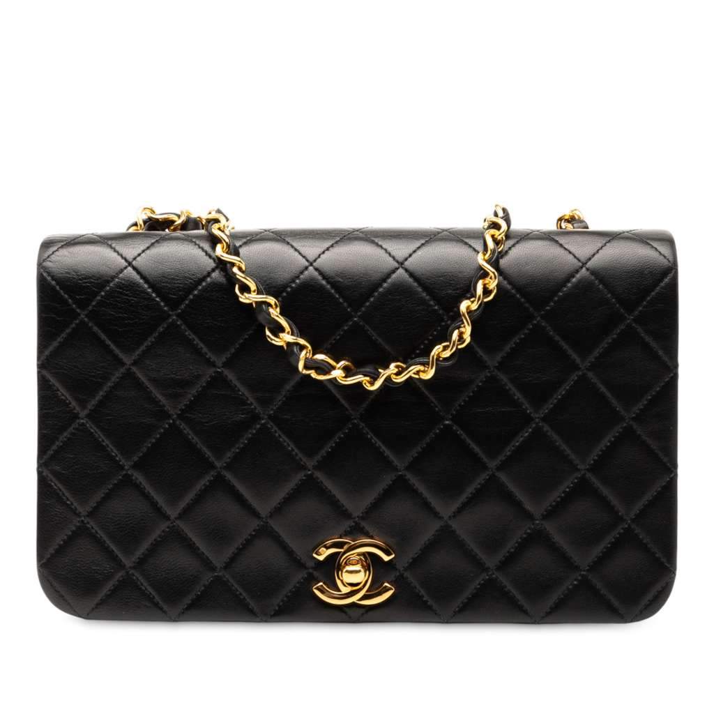 Chanel Medium Quilted Lambskin Full Flap Black Leather Good - Front View