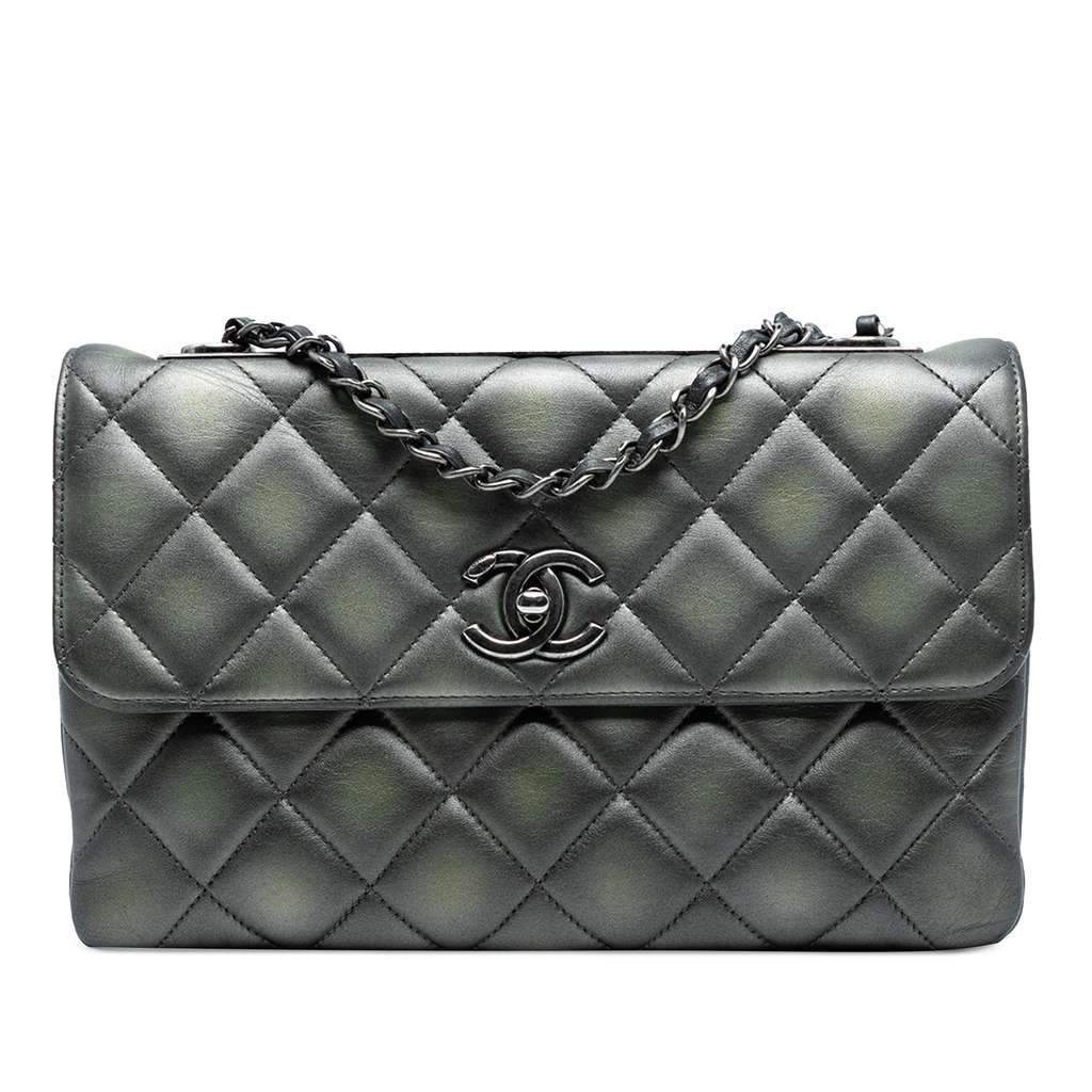 Chanel Quilted Metallic Lambskin Trendy CC Flap Grey Leather Good - Front View