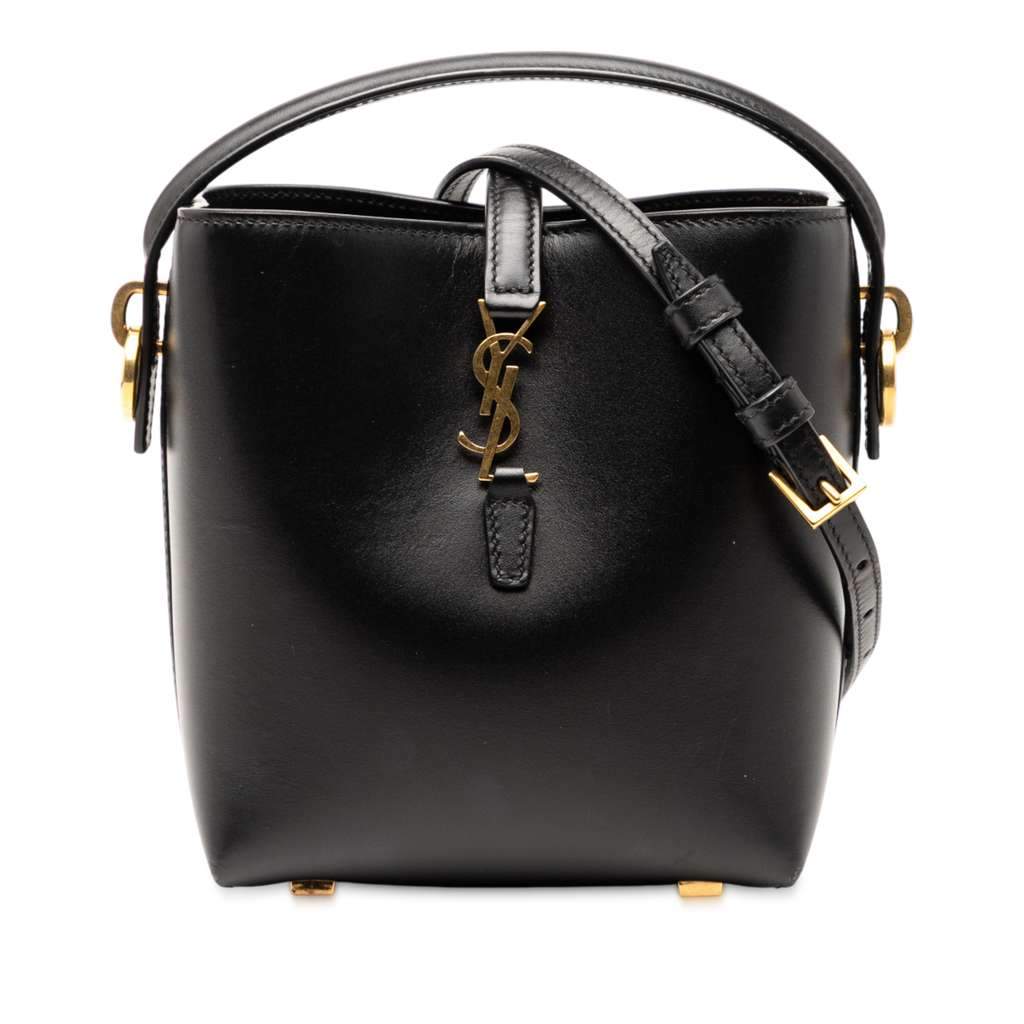 Saint Laurent Mini Shiny Calfskin Le 37 Bucket Bag Black Leather Good condition - Front View