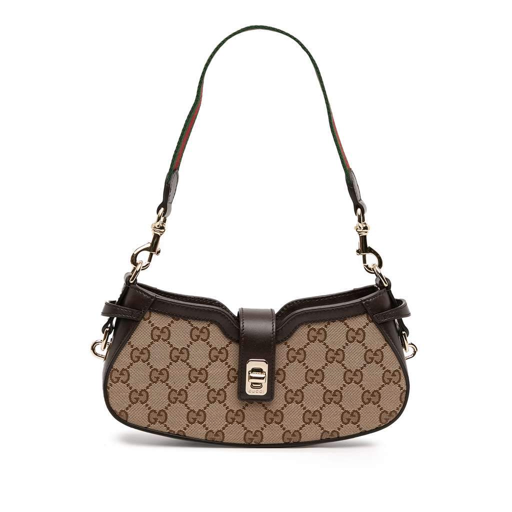 Gucci Mini GG Supreme Moon Side Web Shoulder Bag Brown Canvas Very good - Front View
