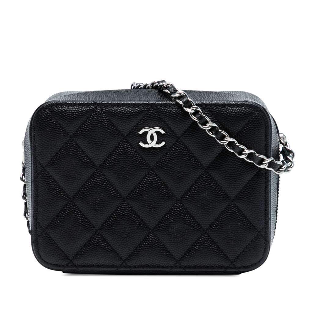 Chanel CC Quilted Caviar Camera Bag Black Leather Very good condition - Front View