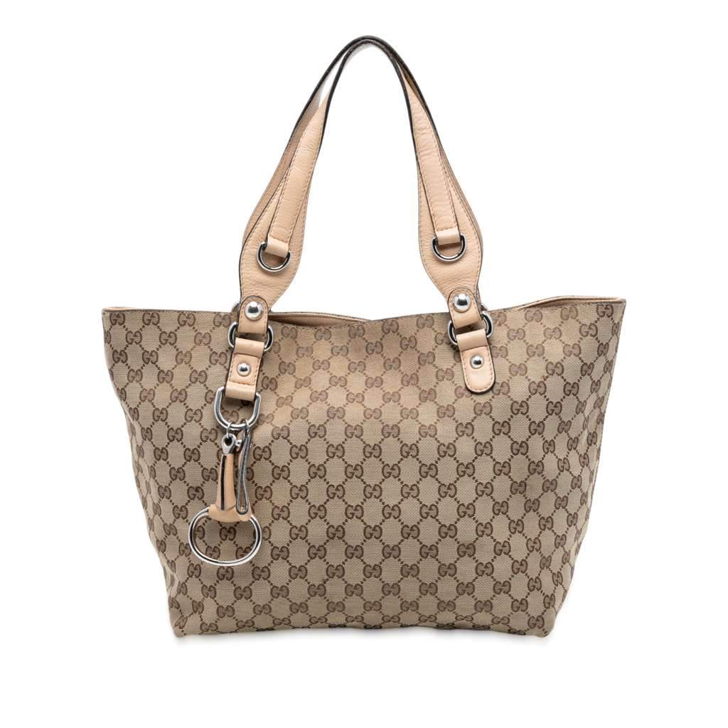 Gucci GG Canvas Icon Bit Tote Brown Canvas Good - Front View