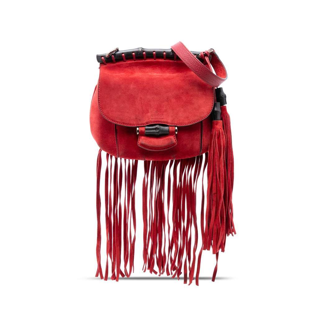 Gucci Small Leather Bamboo Nouveau Fringe Crossbody Red Leather Very good - Front View