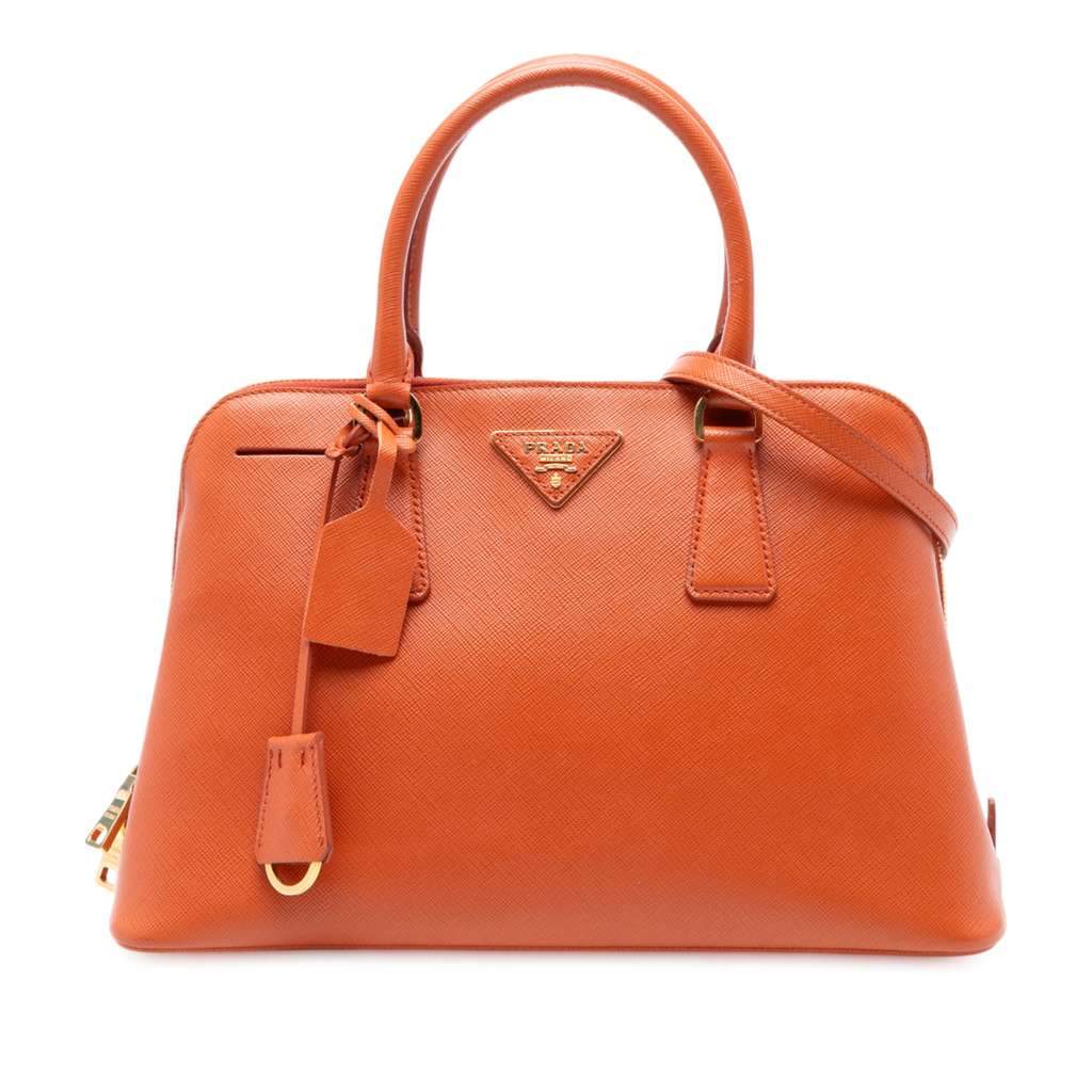 Prada Medium Saffiano Lux Promenade Satchel Orange Leather Good - Front View