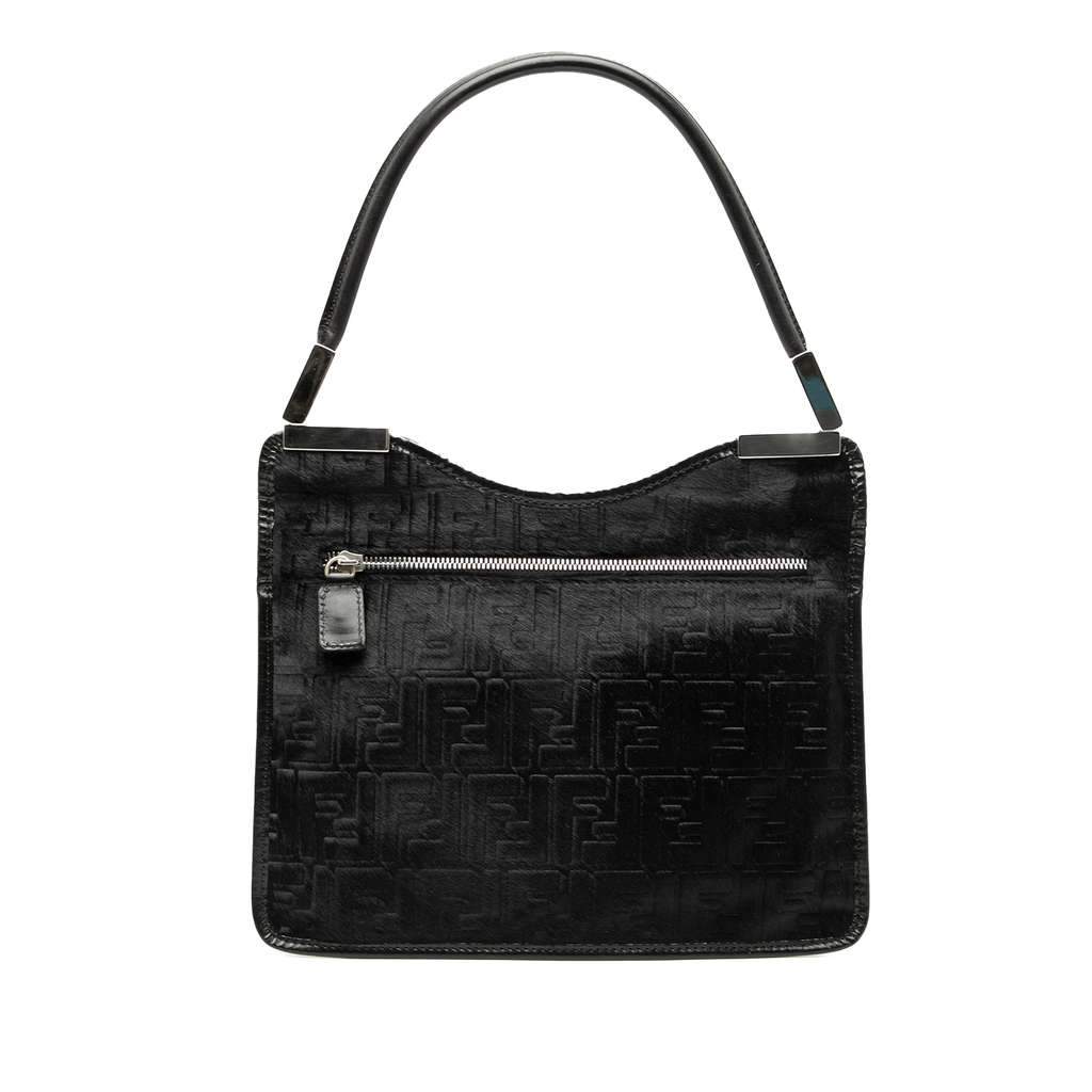 Fendi Zucca Pony Hair Shoulder Bag Black Very good - Front View