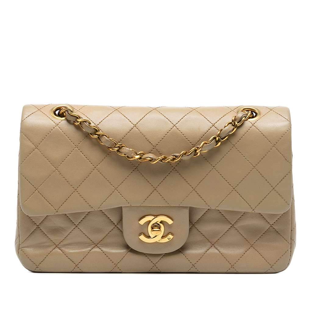 Chanel Small Classic Lambskin Double Flap Brown Leather Very good condition - Front View