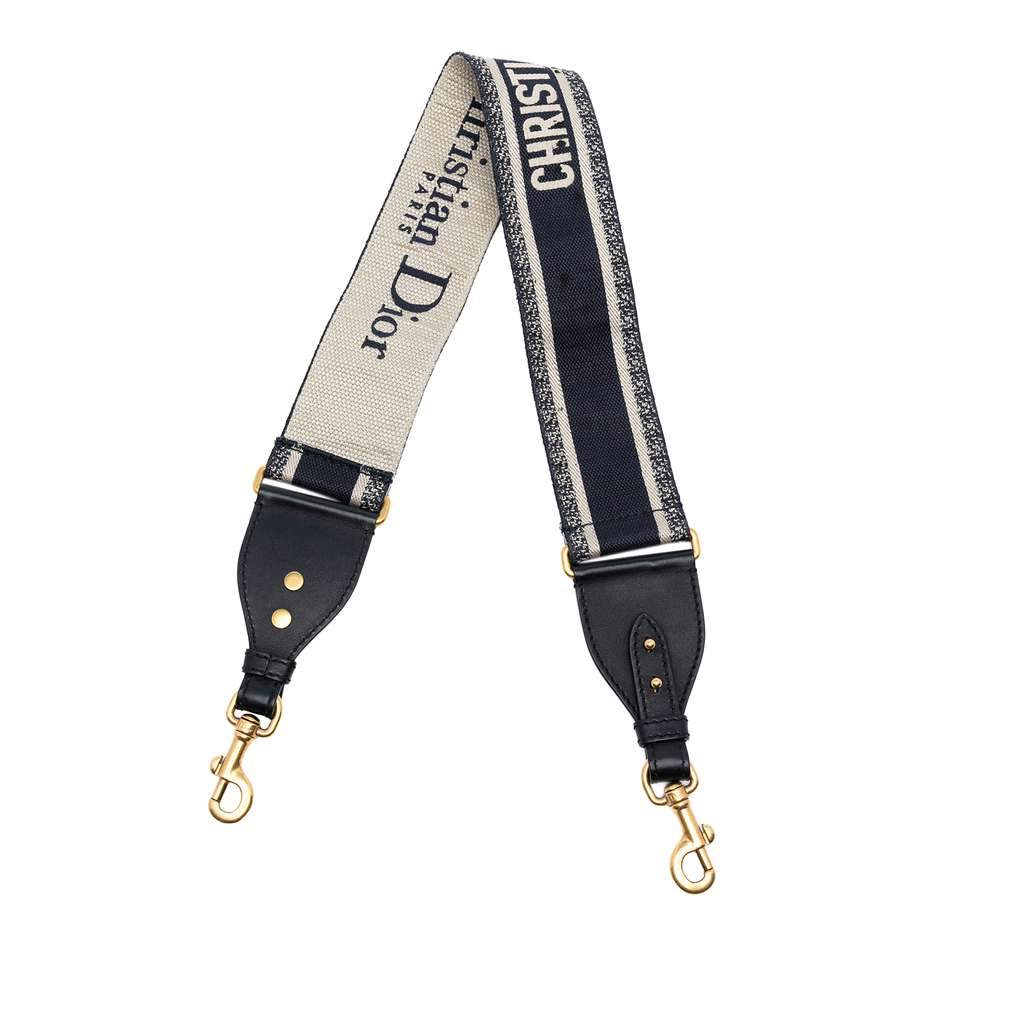 Dior Canvas Logo Embroidered Shoulder Strap Blue Canvas Good - Front View