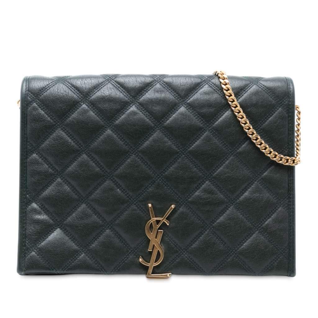 Saint Laurent Small Quilted Lambskin Becky Chain Shoulder Bag Green Leather Good - Front View