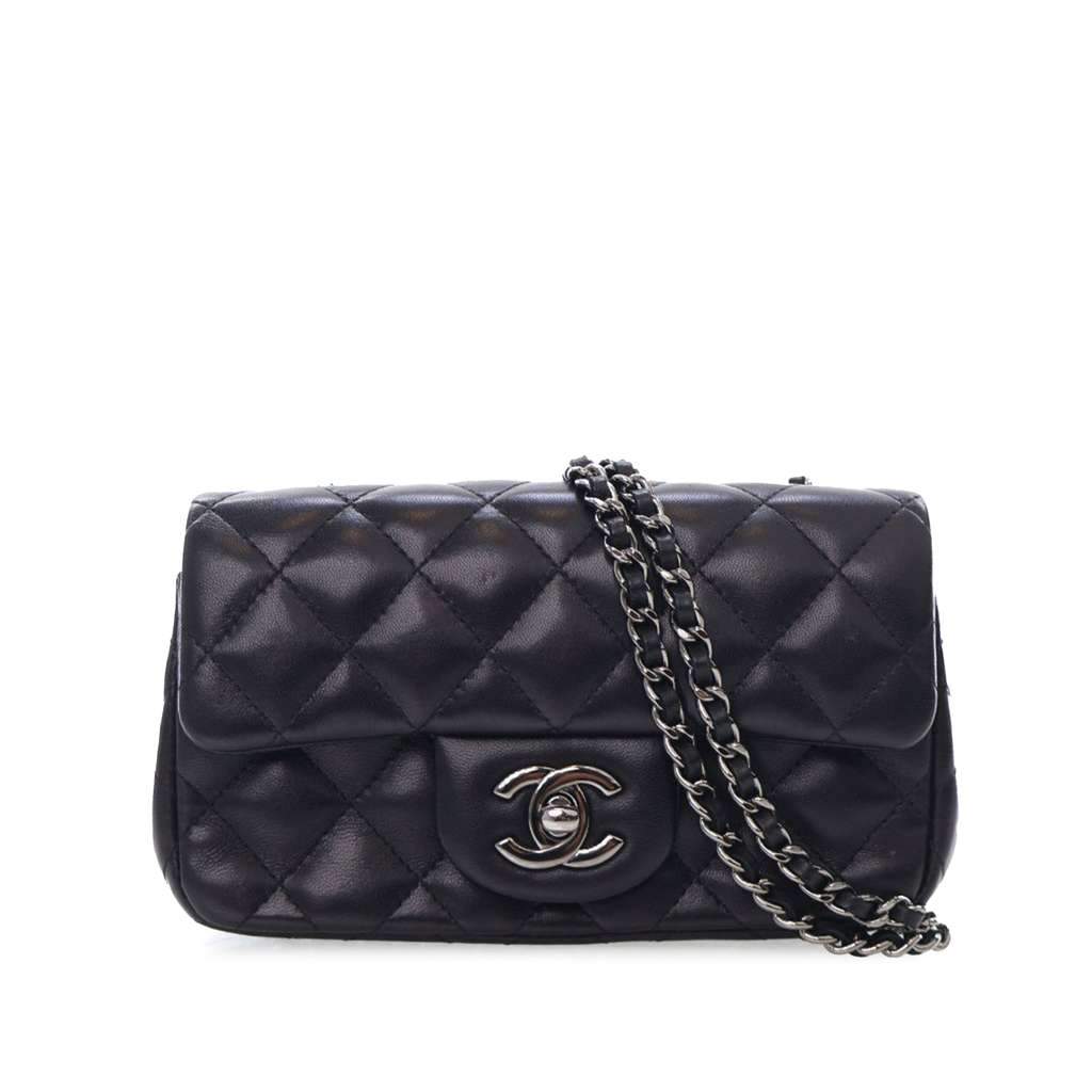 Chanel Extra Mini Rectangular Classic Lambskin Single Flap Black Leather Good condition - Front View
