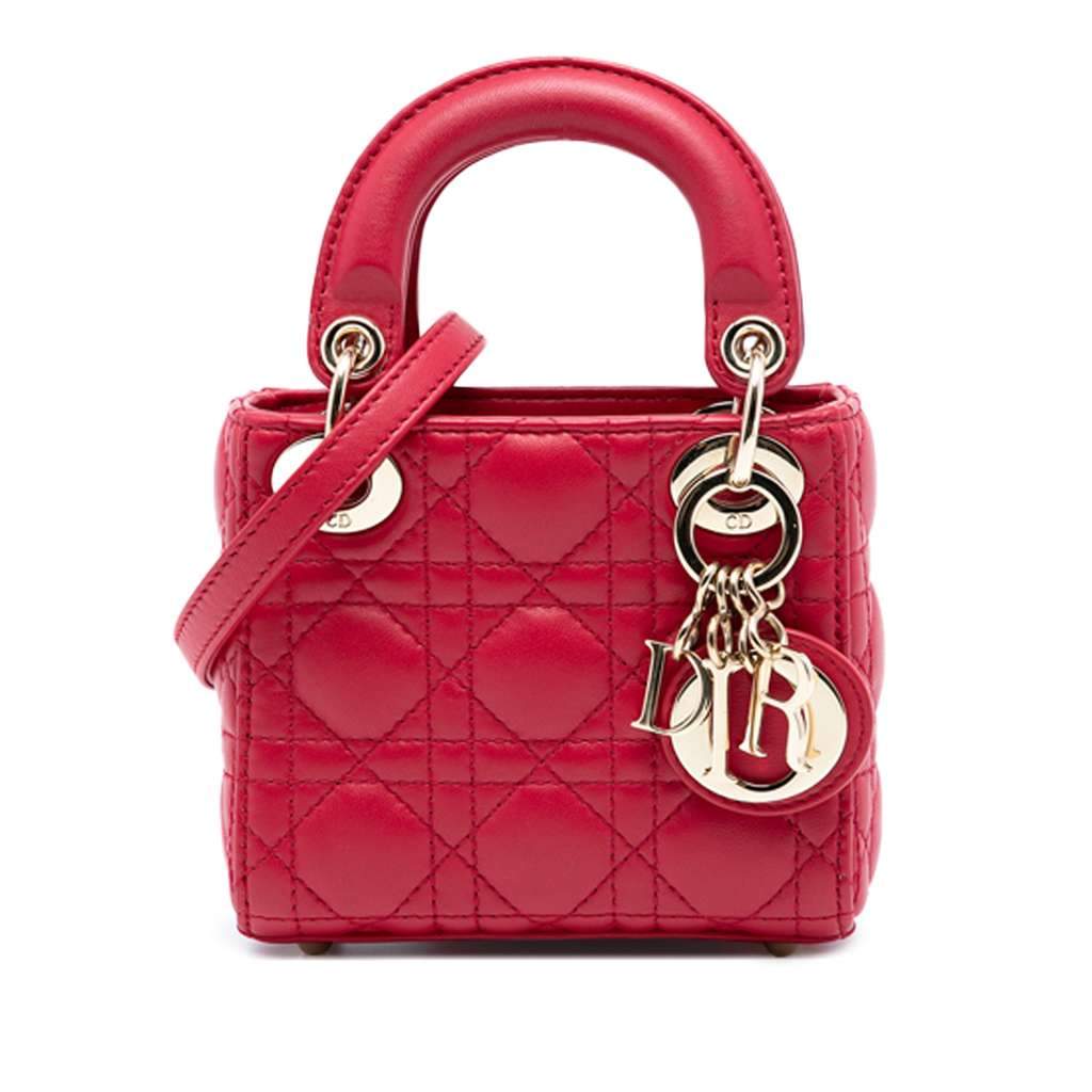 Dior Micro Lambskin Cannage Lady Dior Red Leather Very good condition - Front View