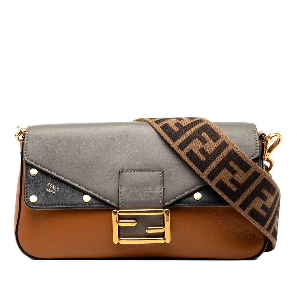 Fendi Vitello Grace FF 1974 Baguette Crossbody Brown Leather Very good - Front View