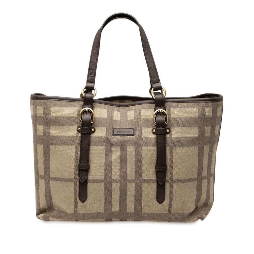 Burberry Tonal Check Canvas Tote Brown Canvas Good - Front View