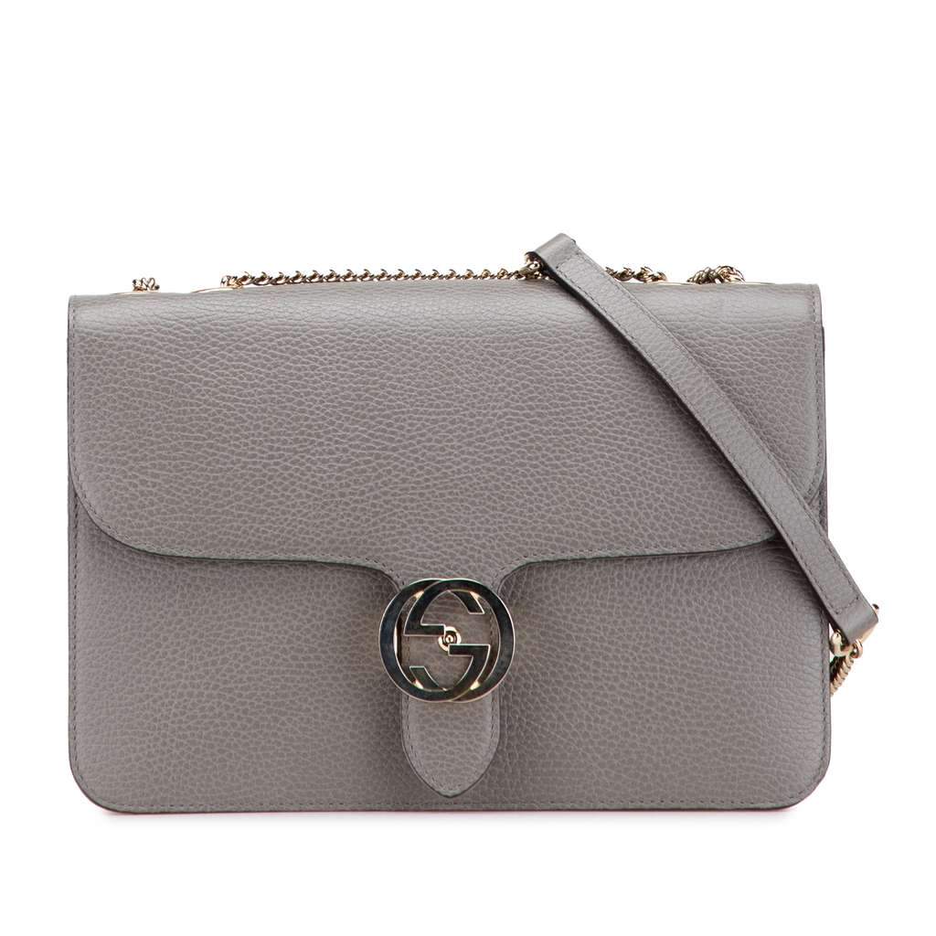 Gucci Medium Dollar Calfskin Interlocking G Crossbody Grey Leather Very good - Front View
