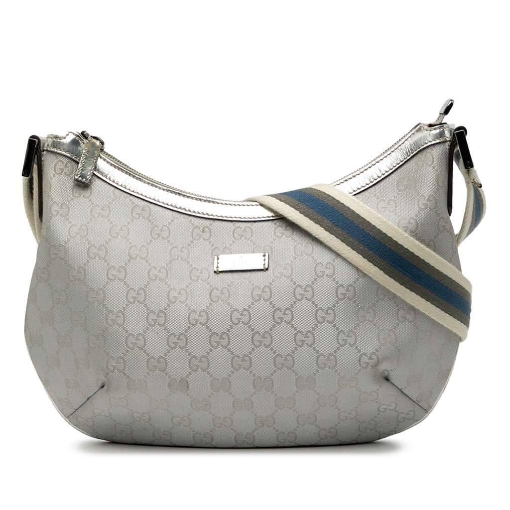 Gucci GG Imprime Web Crossbody Silver Canvas Very good - Front View