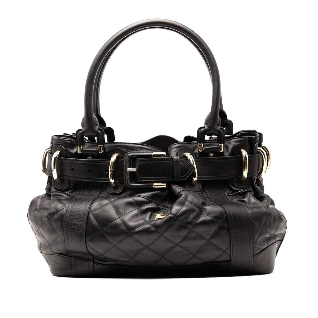 Burberry Large Quilted Leather Beaton Tote Black Leather Good - Front View