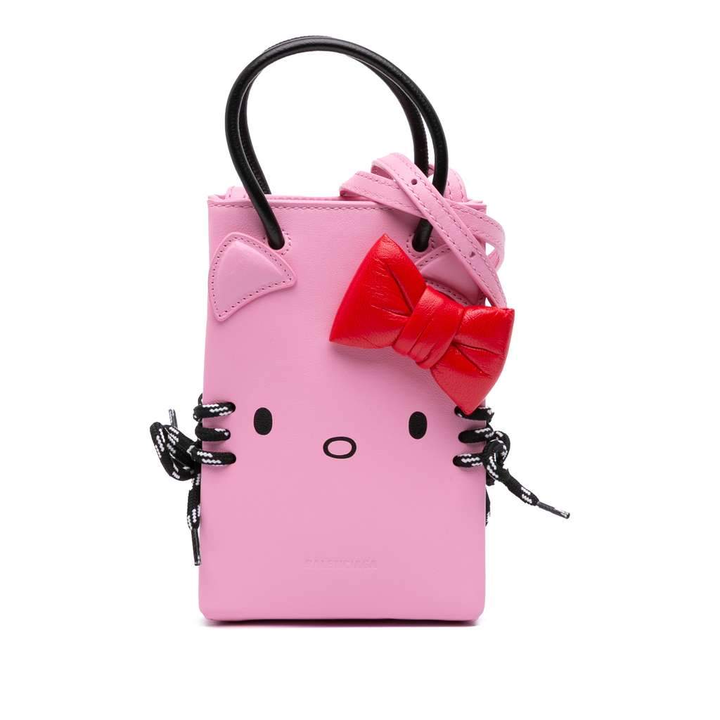 Balenciaga Mini Calfskin Hello Kitty Shopping Phone Holder Pink Leather Good condition - Front View