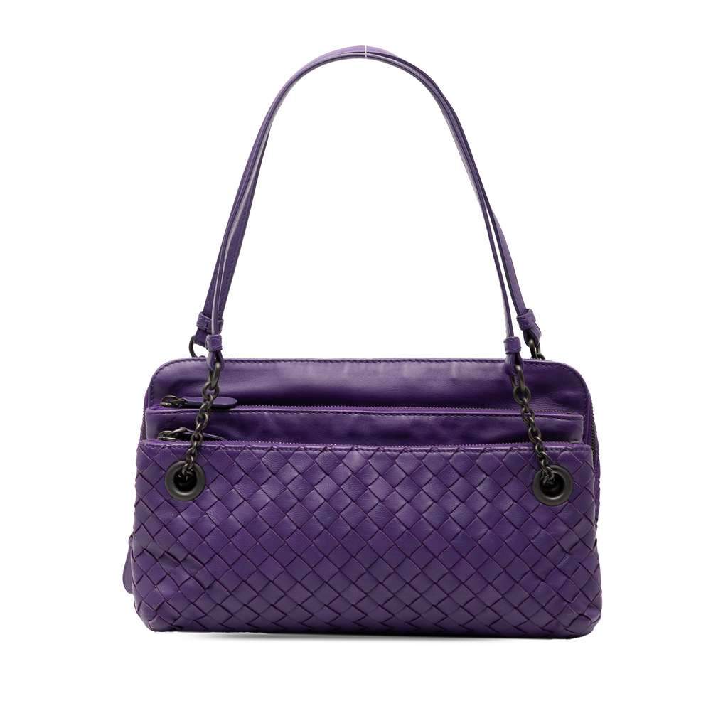 Bottega Veneta Nappa Intrecciato Triple Zip Shoulder Bag Purple Leather Very good - Front View