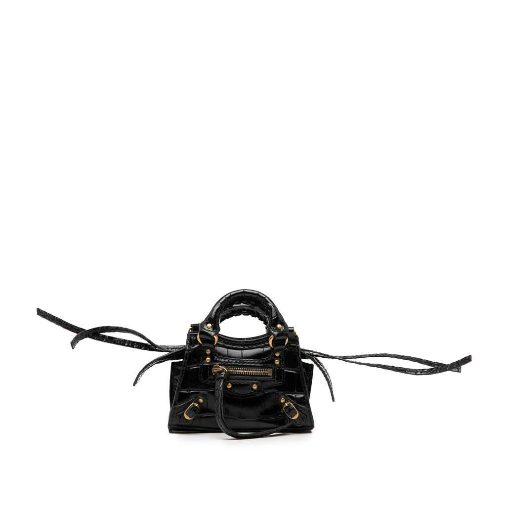 Balenciaga Super Nano Croc Embossed Calfskin Neo Classic City Black Leather Very good condition - Front View