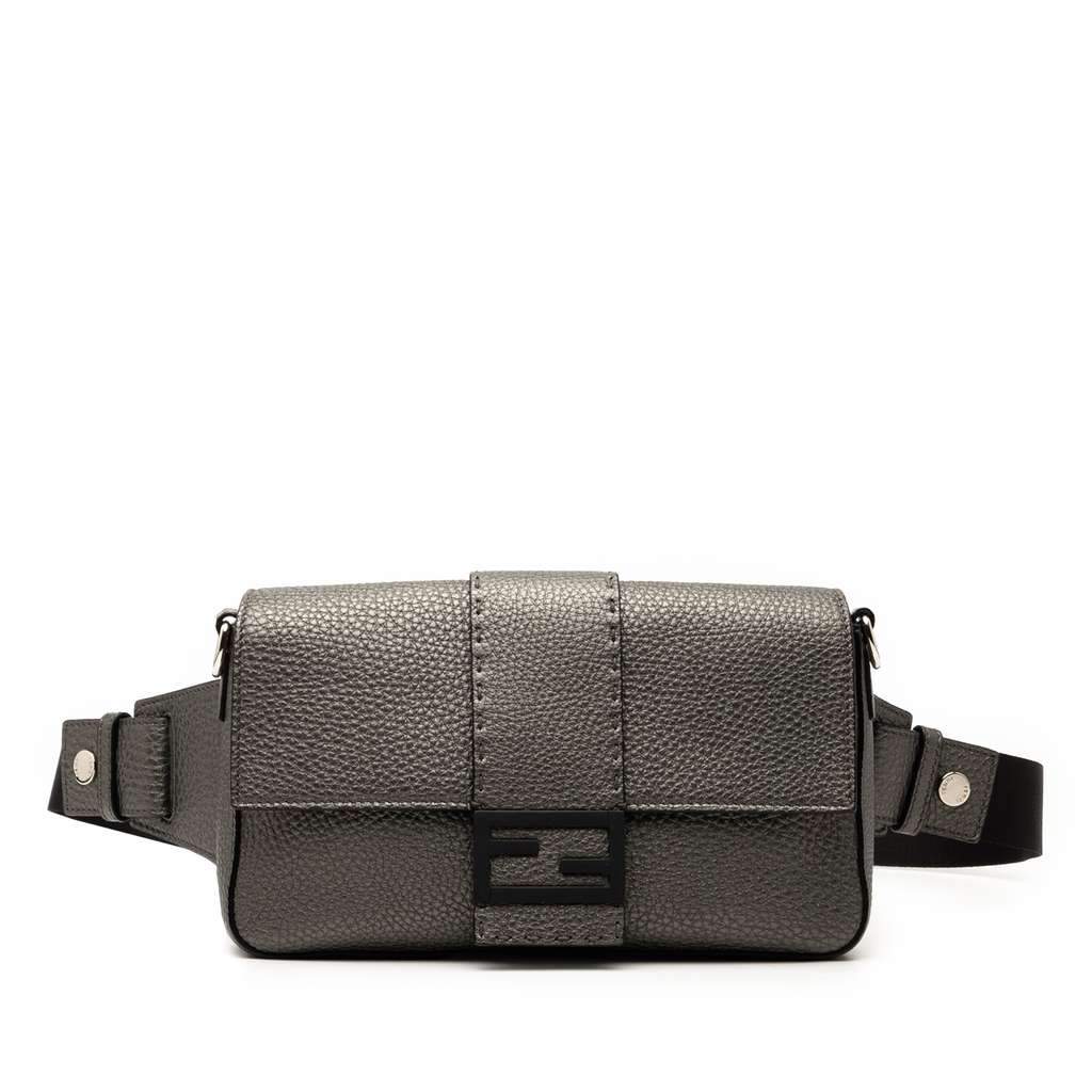 Fendi Leather Selleria Convertible Baguette Satchel Grey Leather Very good - Front View