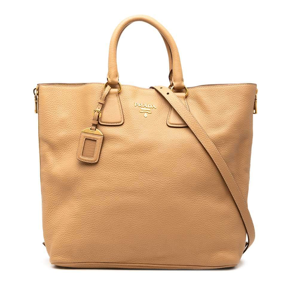Prada Vitello Daino Side Zip Convertible Tote Brown Leather Very good - Front View