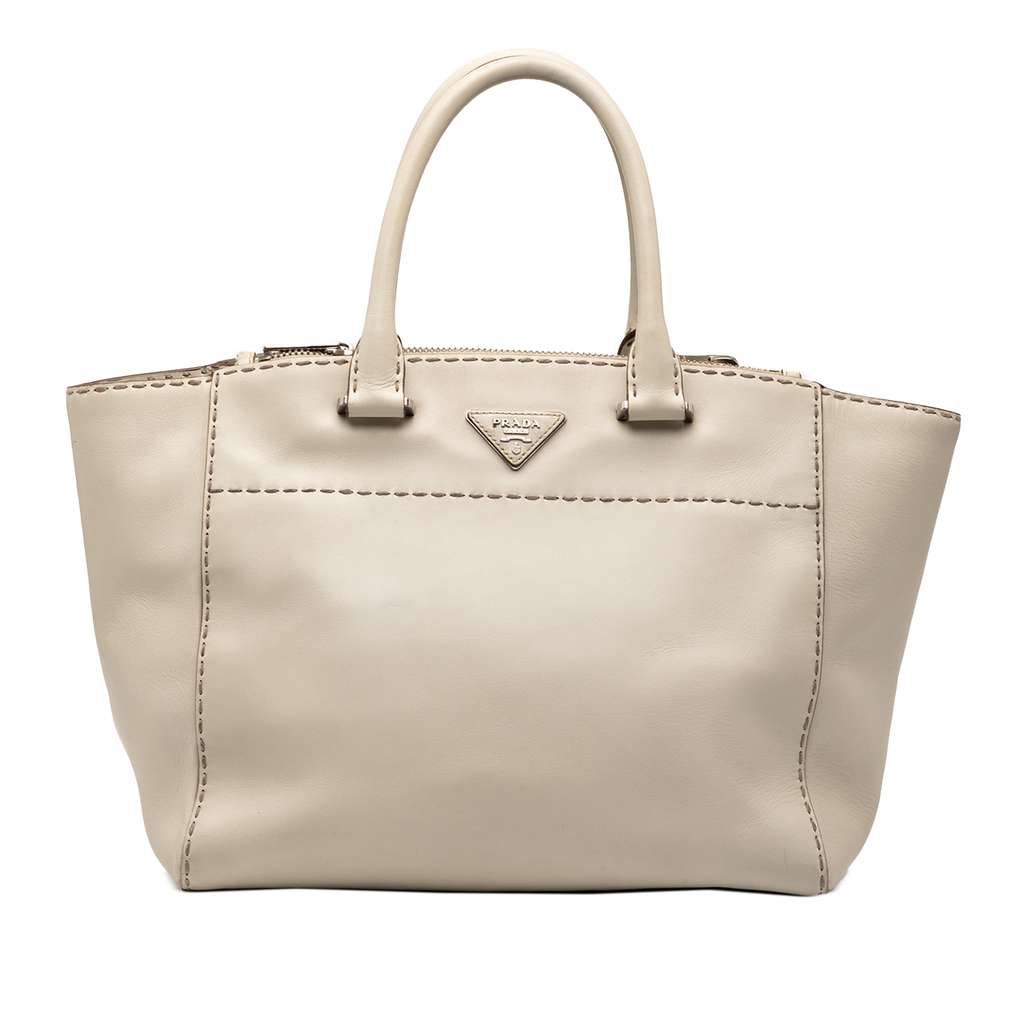 Prada City Calf Stitched Twin Pocket Satchel Brown Leather Very good - Front View
