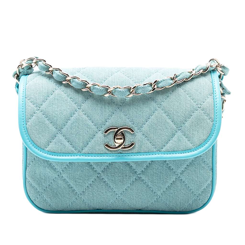 Chanel Small CC Quilted Denim Messenger Flap Blue Denim Very good - Front View