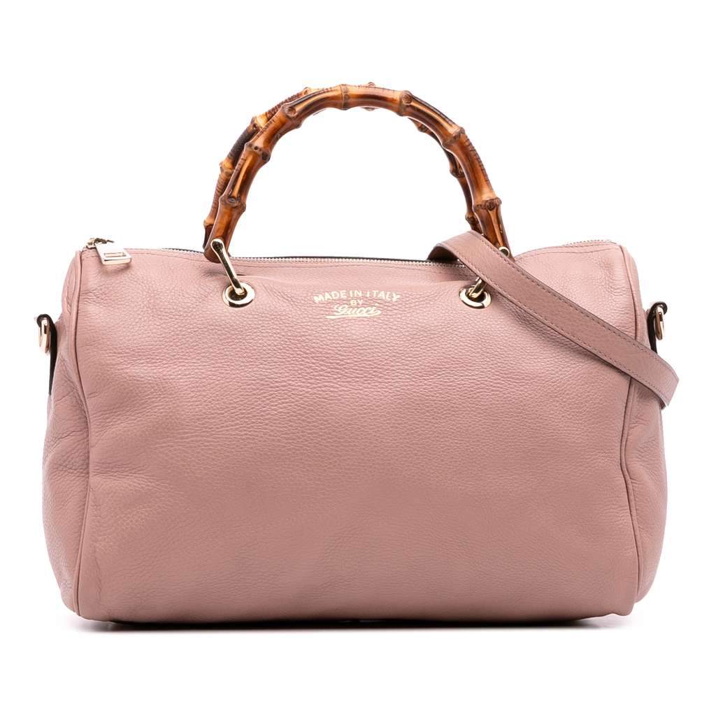 Gucci Medium Calfskin Bamboo Shopper Boston Bag Pink Leather Good condition - Front View