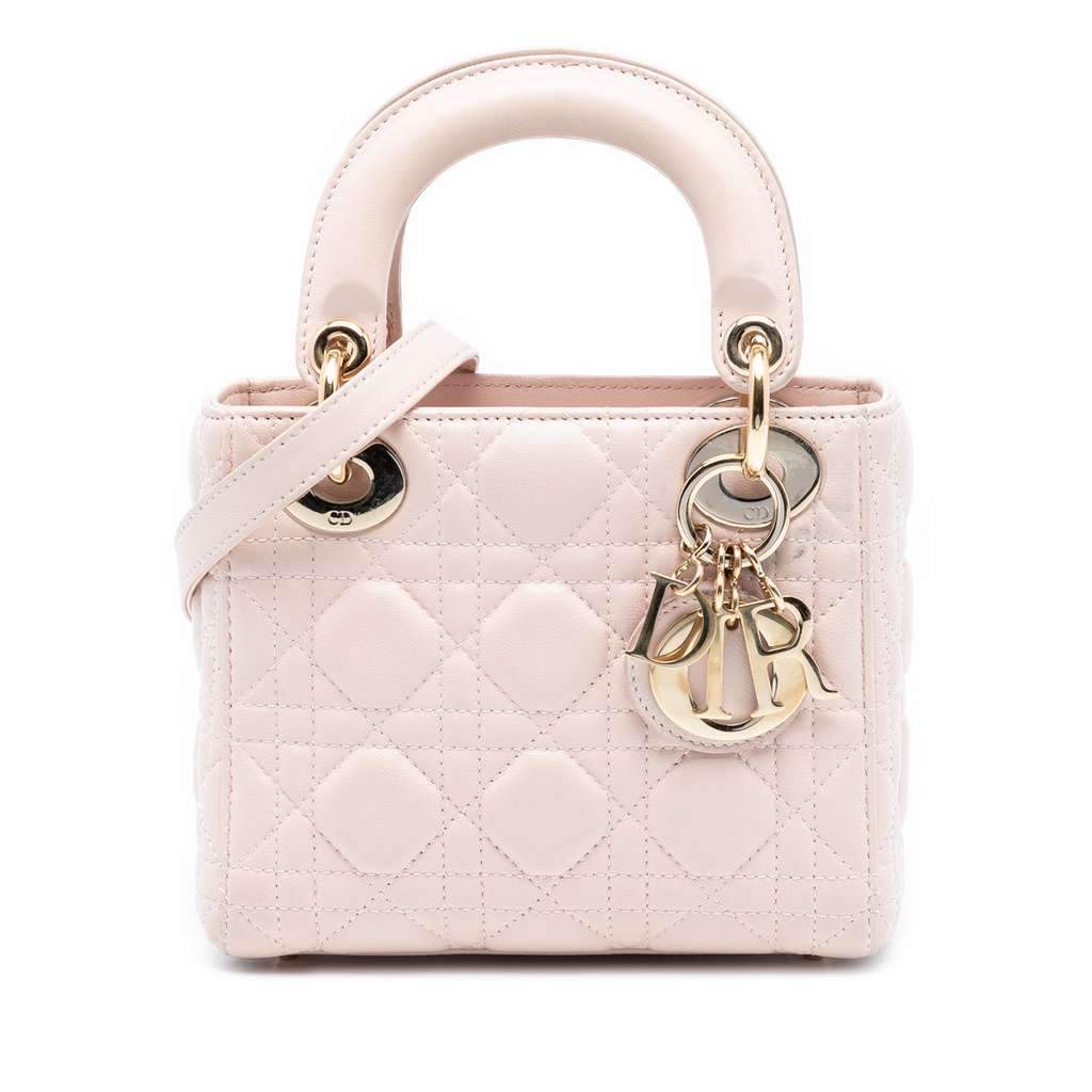 Dior Mini Lambskin Cannage Lady Dior Pink Leather Good condition - Front View