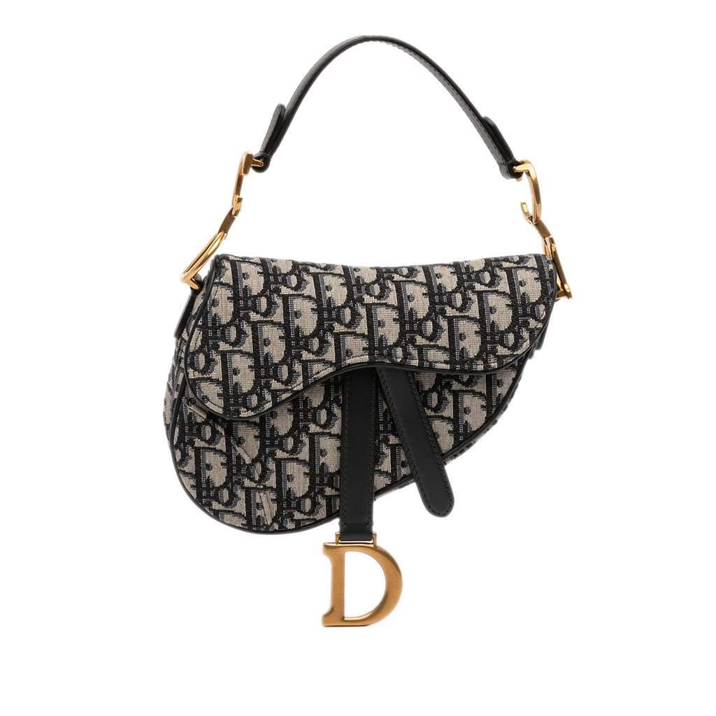 Dior Mini Oblique Canvas Saddle Bag Blue Canvas Very good - Front View
