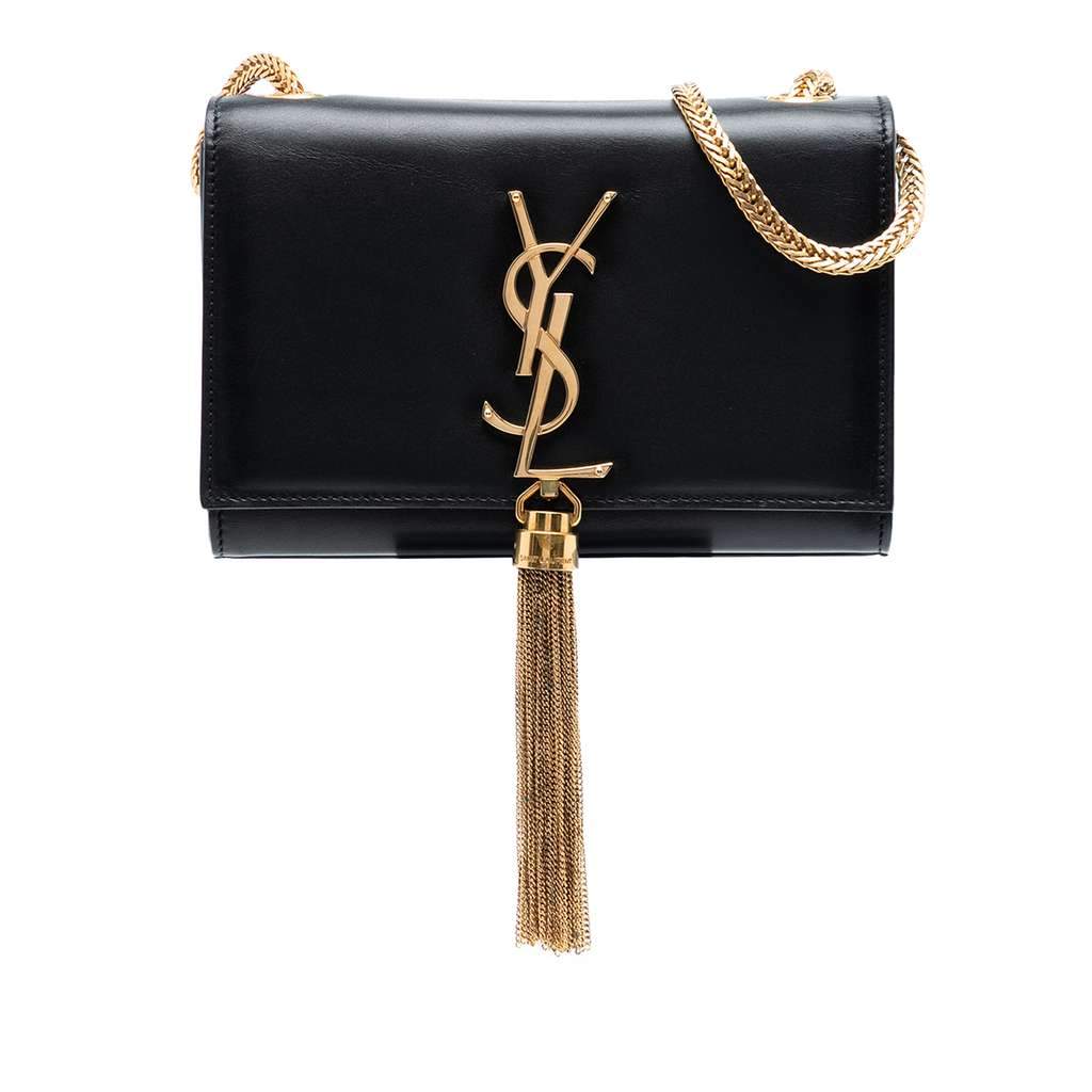 Saint Laurent Small Leather Monogram Kate Tassel Crossbody Black Leather Good - Front View