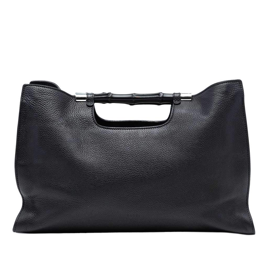 Gucci Medium Calfskin Bamboo Daily Shopper Satchel Black Leather Very good condition - Front View